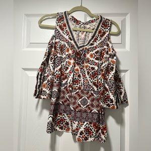 Style & co multicolor women's printed top, size M, cold shoulder, worn once